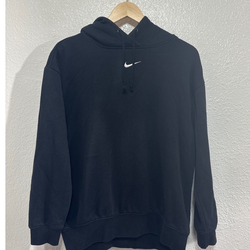 Nike Solo Swoosh Fleece Hoodie Black Center Logo Pullover XS DX0813-010